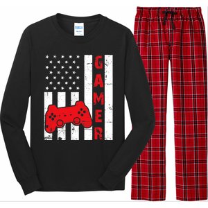 American Flag Funny Gamer Gift Video Games Boy Gaming Long Sleeve Pajama Set