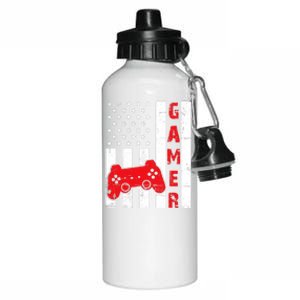 American Flag Funny Gamer Gift Video Games Boy Gaming Aluminum Water Bottle 