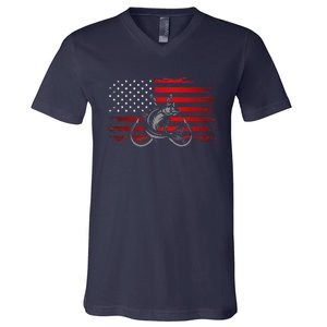 American Flag Fishing V-Neck T-Shirt