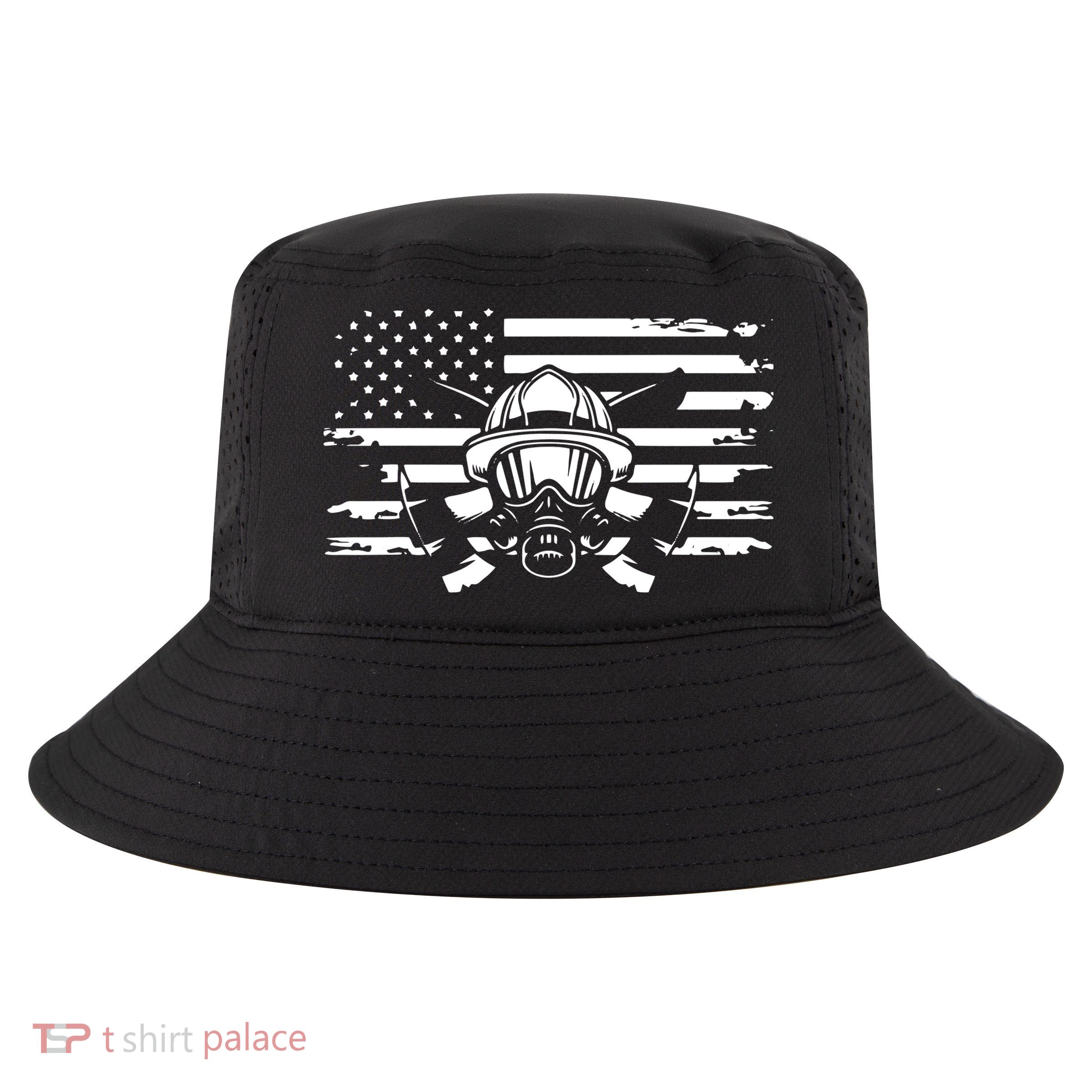 American Flag Fireman Firefighter Apparel Fireman Cool Comfort Performance Bucket Hat