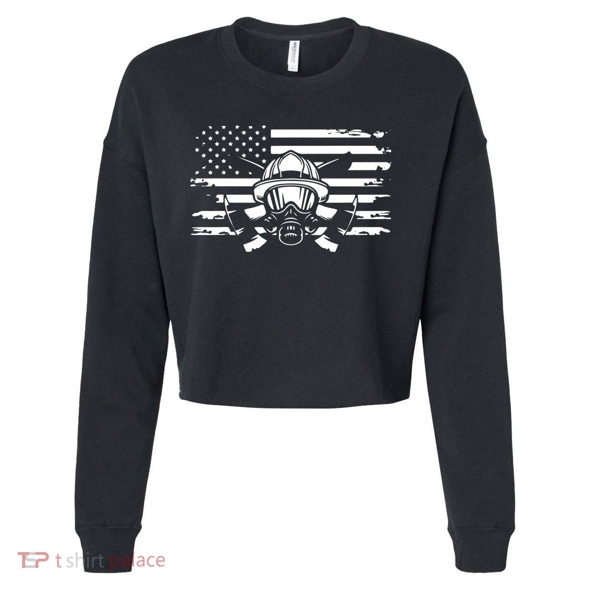 American Flag Fireman Firefighter Apparel Fireman Cropped Pullover Crew