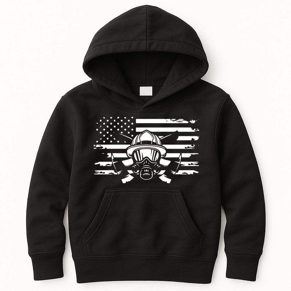 American Flag Fireman Firefighter Apparel Fireman Kids Hoodie
