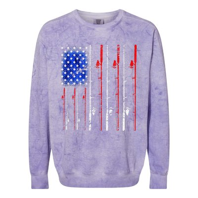 American Flag Fishing Rod Fishing Lover Colorblast Crewneck Sweatshirt