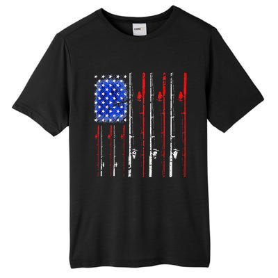 American Flag Fishing Rod Fishing Lover Tall Fusion ChromaSoft Performance T-Shirt