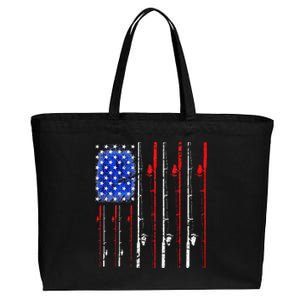 American Flag Fishing Rod Fishing Lover Cotton Canvas Jumbo Tote