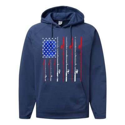 American Flag Fishing Rod Fishing Lover Performance Fleece Hoodie