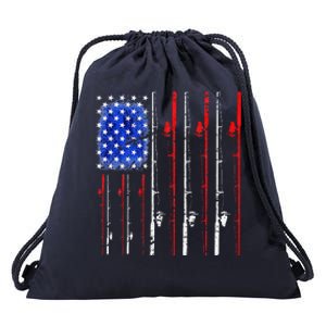 American Flag Fishing Rod Fishing Lover Drawstring Bag