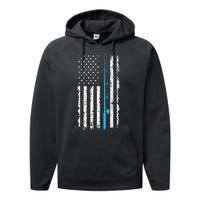 American Flag Fishing Rod Vintage fishing Performance Fleece Hoodie