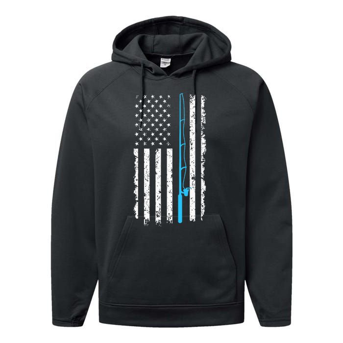 American Flag Fishing Rod Vintage fishing Performance Fleece Hoodie