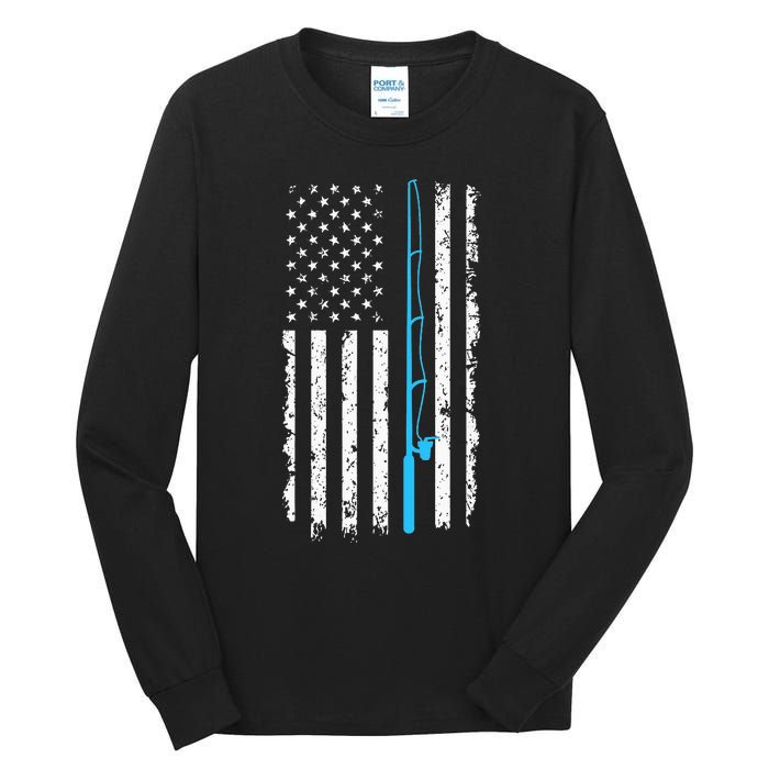 American Flag Fishing Rod Vintage fishing Tall Long Sleeve T-Shirt