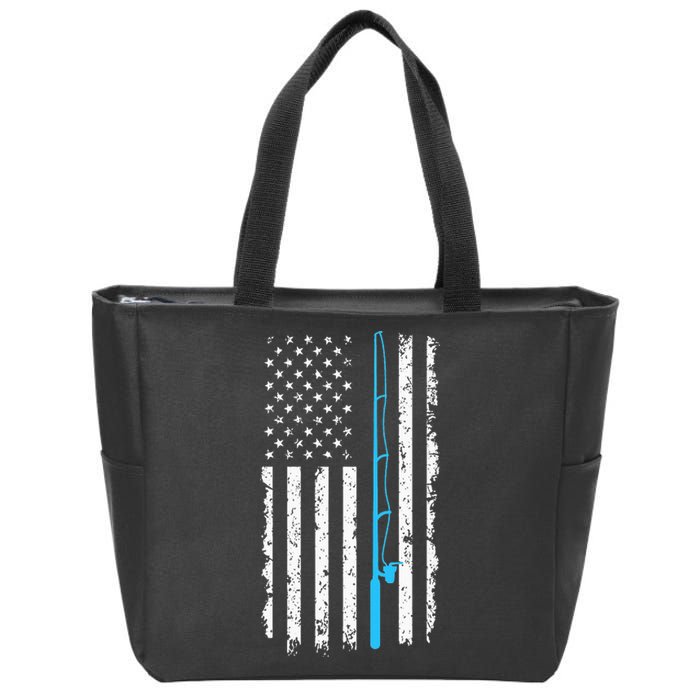 American Flag Fishing Rod Vintage fishing Zip Tote Bag