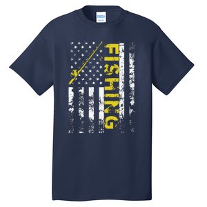 American Flag Fishing Rod USA Patriotic Hoodie Tall T-Shirt