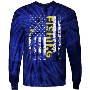 American Flag Fishing Rod USA Patriotic Hoodie Tie-Dye Long Sleeve Shirt