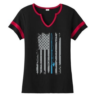 American Flag Fishing Vintage Fisherman Ladies Halftime Notch Neck Tee