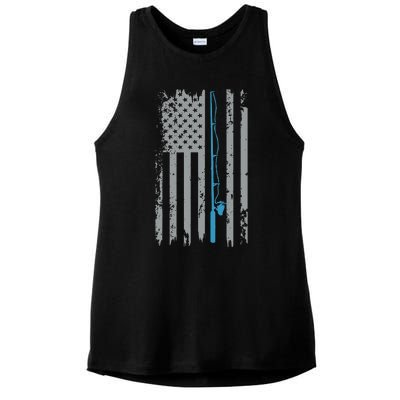 American Flag Fishing Vintage Fisherman Ladies PosiCharge Tri-Blend Wicking Tank