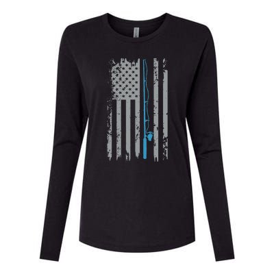 American Flag Fishing Vintage Fisherman Womens Cotton Relaxed Long Sleeve T-Shirt