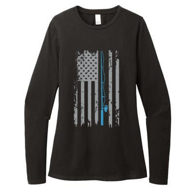 American Flag Fishing Vintage Fisherman Womens CVC Long Sleeve Shirt