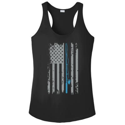 American Flag Fishing Vintage Fisherman Ladies PosiCharge Competitor Racerback Tank