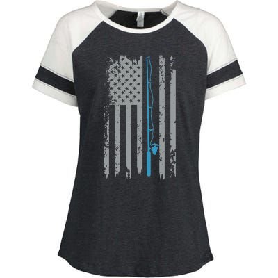 American Flag Fishing Vintage Fisherman Enza Ladies Jersey Colorblock Tee