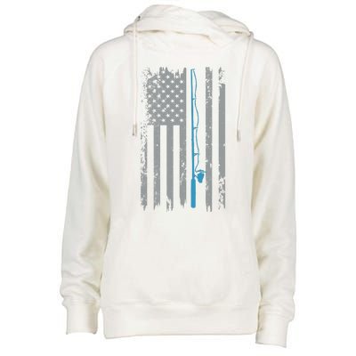 American Flag Fishing Vintage Fisherman Womens Funnel Neck Pullover Hood