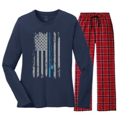 American Flag Fishing Vintage Fisherman Women's Long Sleeve Flannel Pajama Set 