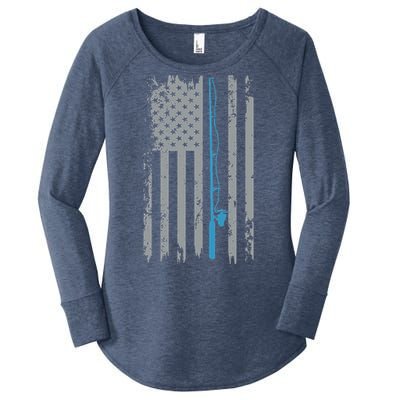 American Flag Fishing Vintage Fisherman Women's Perfect Tri Tunic Long Sleeve Shirt