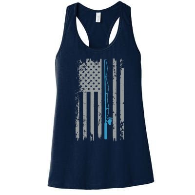 American Flag Fishing Vintage Fisherman Women's Racerback Tank