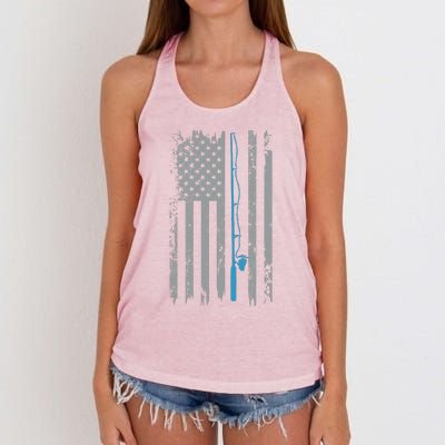 American Flag Fishing Vintage Fisherman Women's Knotted Racerback Tank