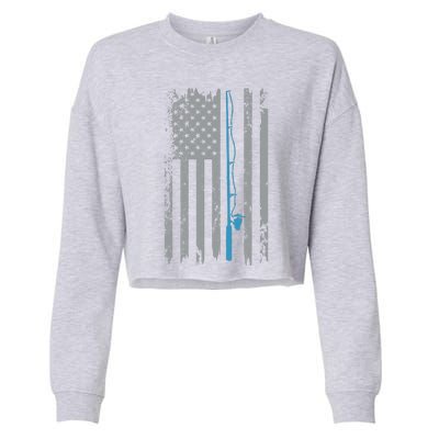 American Flag Fishing Vintage Fisherman Cropped Pullover Crew