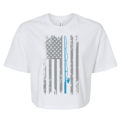 American Flag Fishing Vintage Fisherman Bella+Canvas Jersey Crop Tee