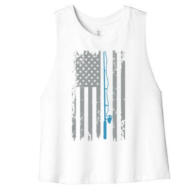 American Flag Fishing Vintage Fisherman Women's Racerback Cropped Tank