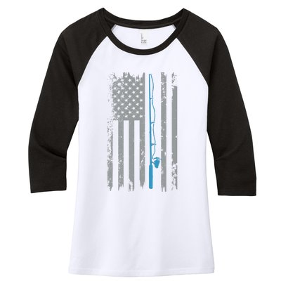 American Flag Fishing Vintage Fisherman Women's Tri-Blend 3/4-Sleeve Raglan Shirt