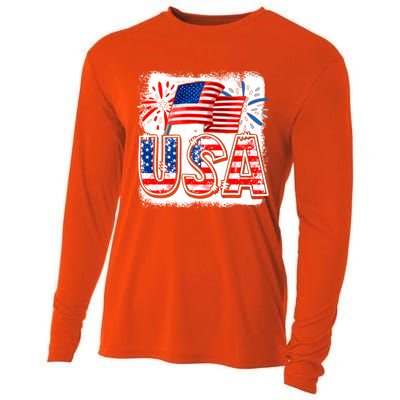 American Flag Funny Usa 4th Of July Funny Mom Mama Gift Cooling Performance Long Sleeve Crew