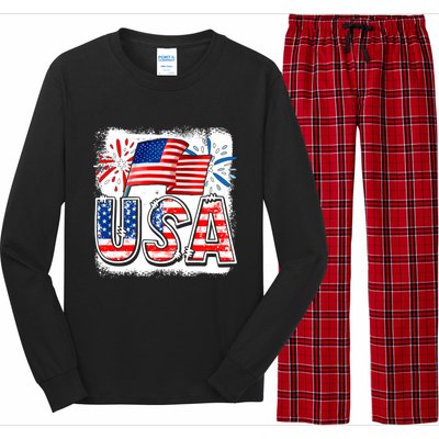 American Flag Funny Usa 4th Of July Funny Mom Mama Gift Long Sleeve Pajama Set