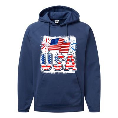 American Flag Funny Usa 4th Of July Funny Mom Mama Gift Performance Fleece Hoodie