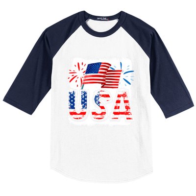 American Flag Funny Usa 4th Of July Funny Mom Mama Gift Baseball Sleeve Shirt