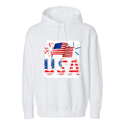 American Flag Funny Usa 4th Of July Funny Mom Mama Gift Garment-Dyed Fleece Hoodie