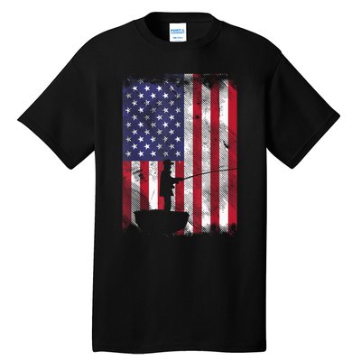 America Flag Fisherman Vintage Fishing Patriotic Angler Gift Tall T-Shirt