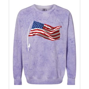 American Flag Fishing Rod 4th Of July Patriotic Fisherman Colorblast Crewneck Sweatshirt