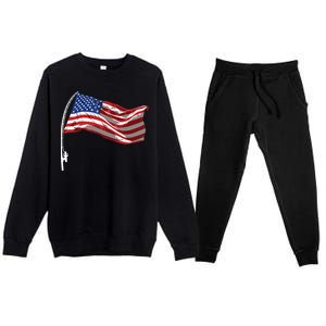 American Flag Fishing Rod 4th Of July Patriotic Fisherman Premium Crewneck Sweatsuit Set