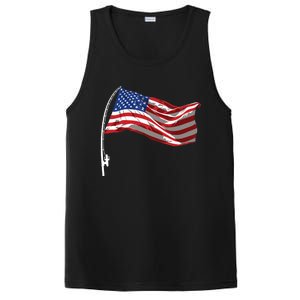 American Flag Fishing Rod 4th Of July Patriotic Fisherman PosiCharge Competitor Tank