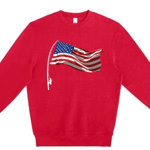 American Flag Fishing Rod 4th Of July Patriotic Fisherman Premium Crewneck Sweatshirt