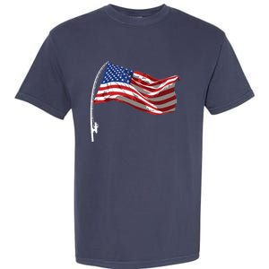 American Flag Fishing Rod 4th Of July Patriotic Fisherman Garment-Dyed Heavyweight T-Shirt