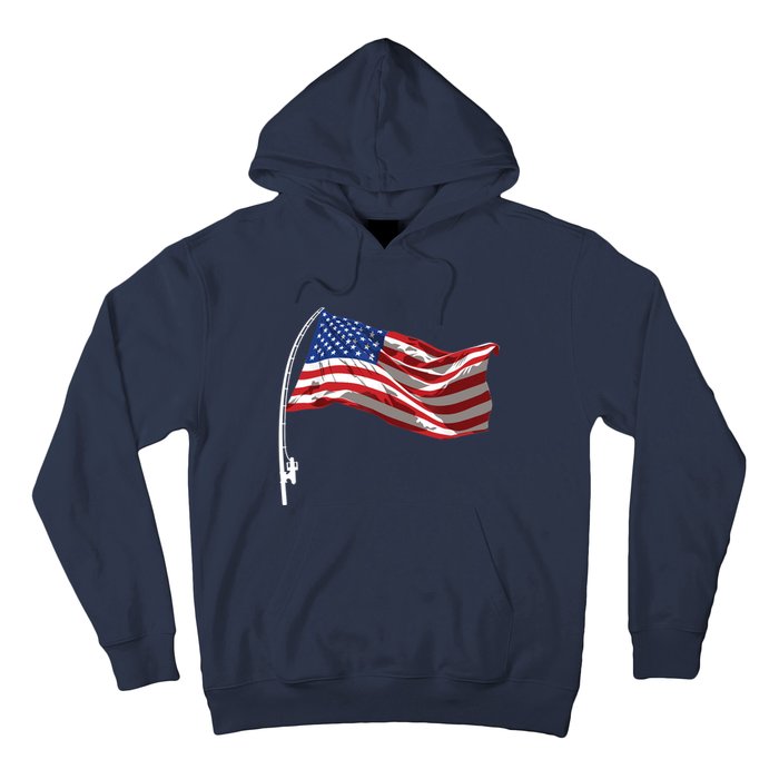 American Flag Fishing Rod 4th Of July Patriotic Fisherman Hoodie