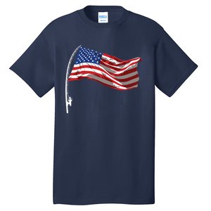 American Flag Fishing Rod 4th Of July Patriotic Fisherman Tall T-Shirt