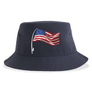 American Flag Fishing Rod 4th Of July Patriotic Fisherman Sustainable Bucket Hat