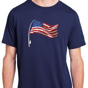 American Flag Fishing Rod 4th Of July Patriotic Fisherman Adult ChromaSoft Performance T-Shirt