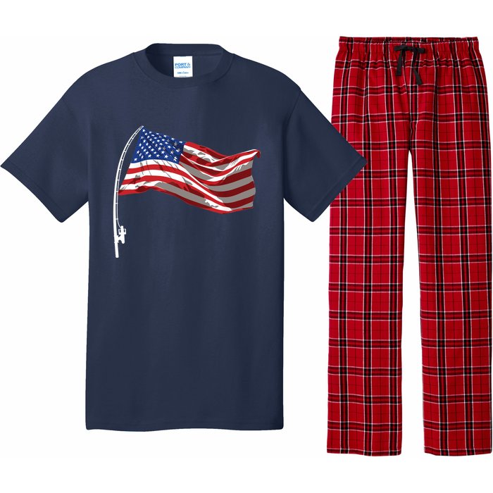 American Flag Fishing Rod 4th Of July Patriotic Fisherman Pajama Set