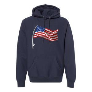 American Flag Fishing Rod 4th Of July Patriotic Fisherman Premium Hoodie