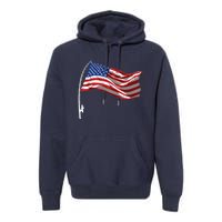 American Flag Fishing Rod 4th Of July Patriotic Fisherman Premium Hoodie